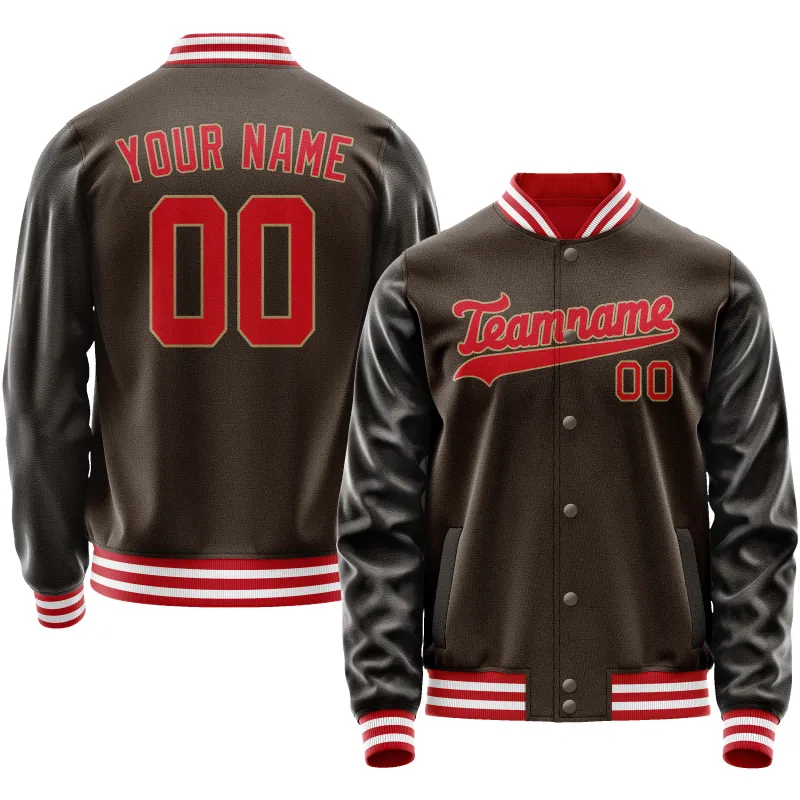 Custom Brown Red Solid Color Varsity Letterman Jacket sold by Tailorly
