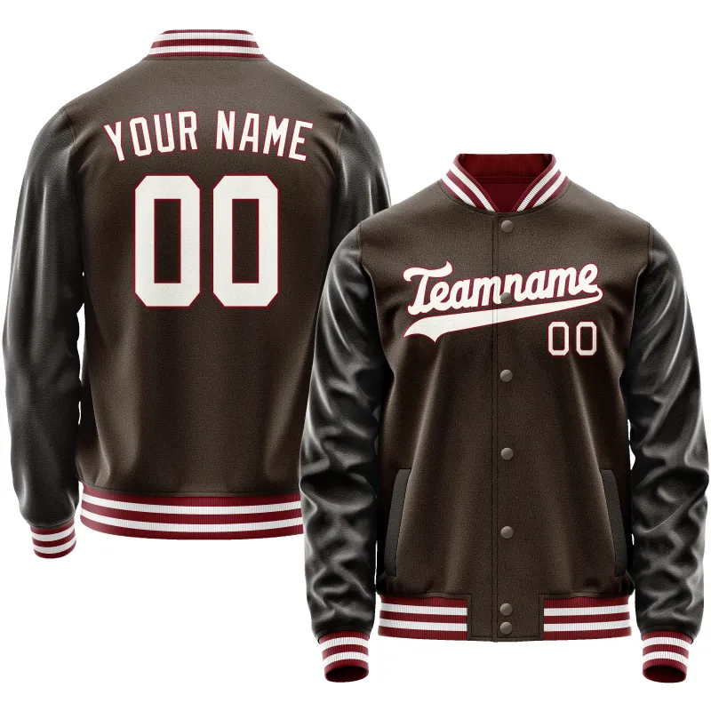 Custom Brown White Solid Color Varsity Letterman Jacket sold by Tailorly