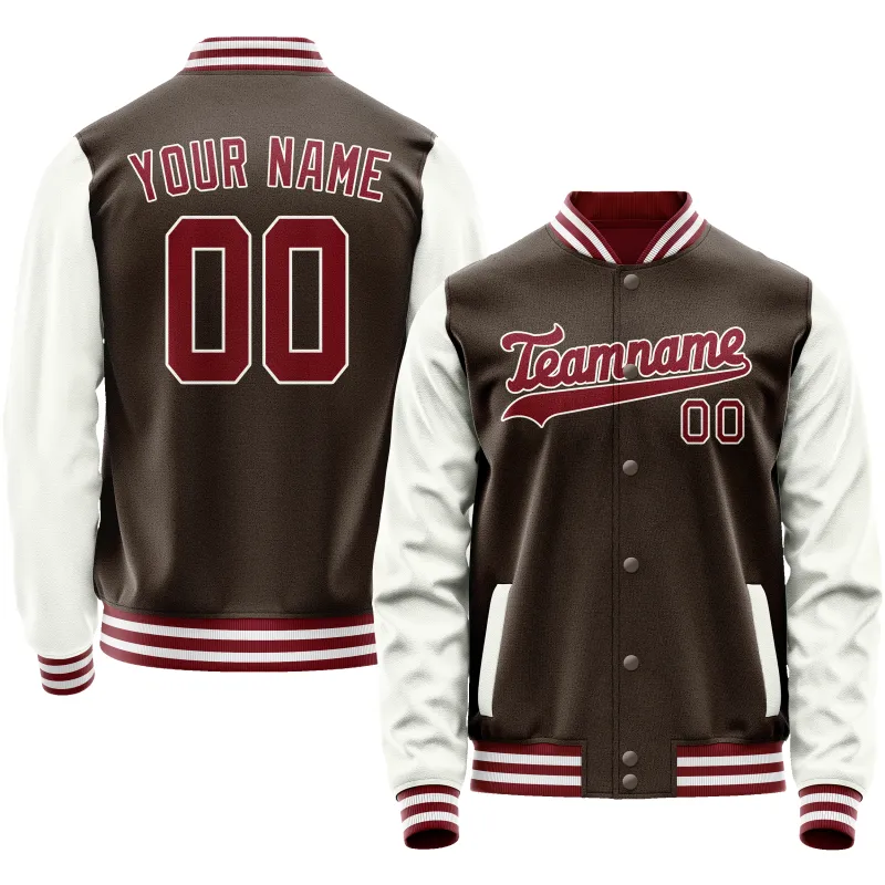 Custom Brown White Solid Color Varsity Letterman Jacket sold by Tailorly