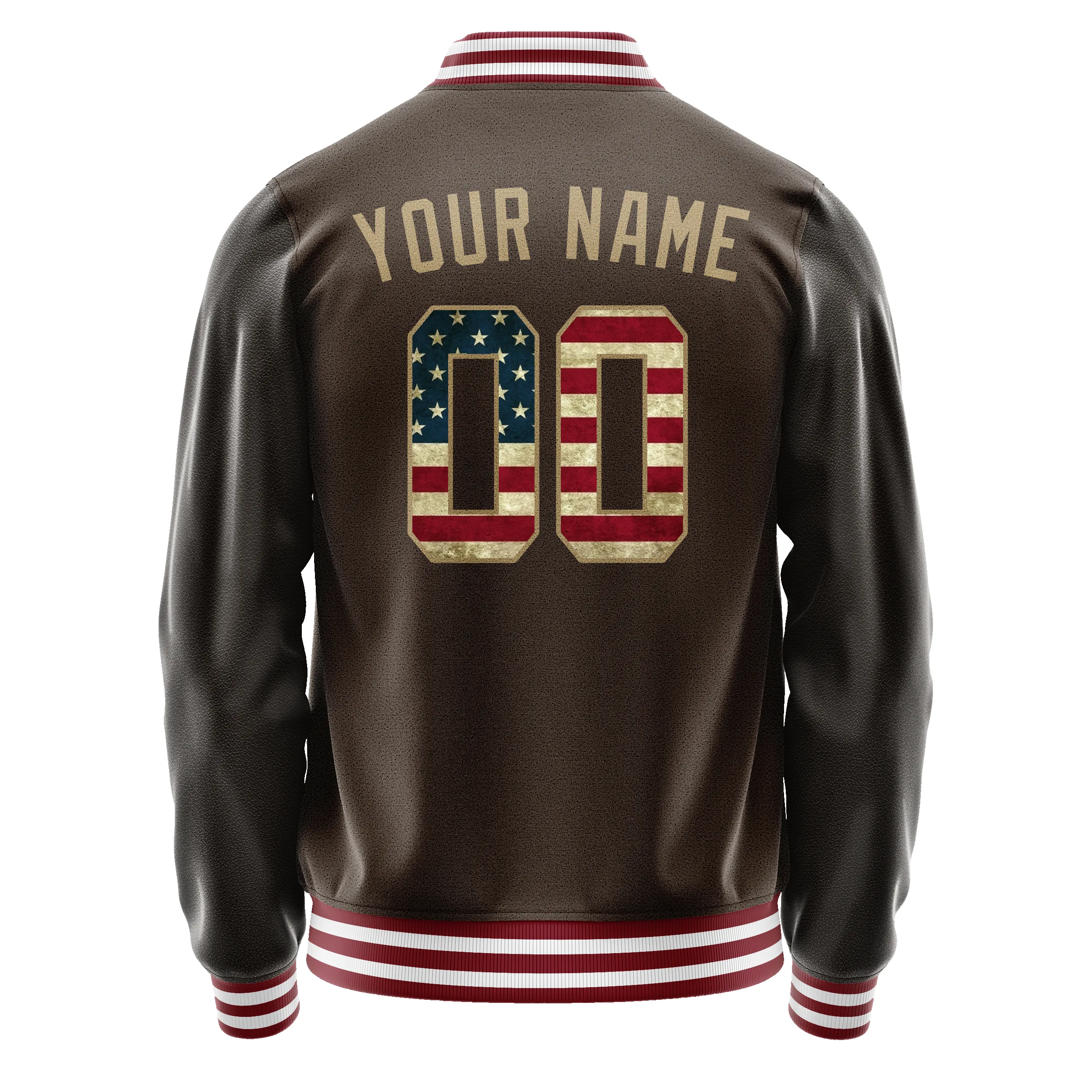 Custom Brown Cream Vintage Usa Flag Varsity Letterman Jacket sold by Tailorly product image thumbnail 3