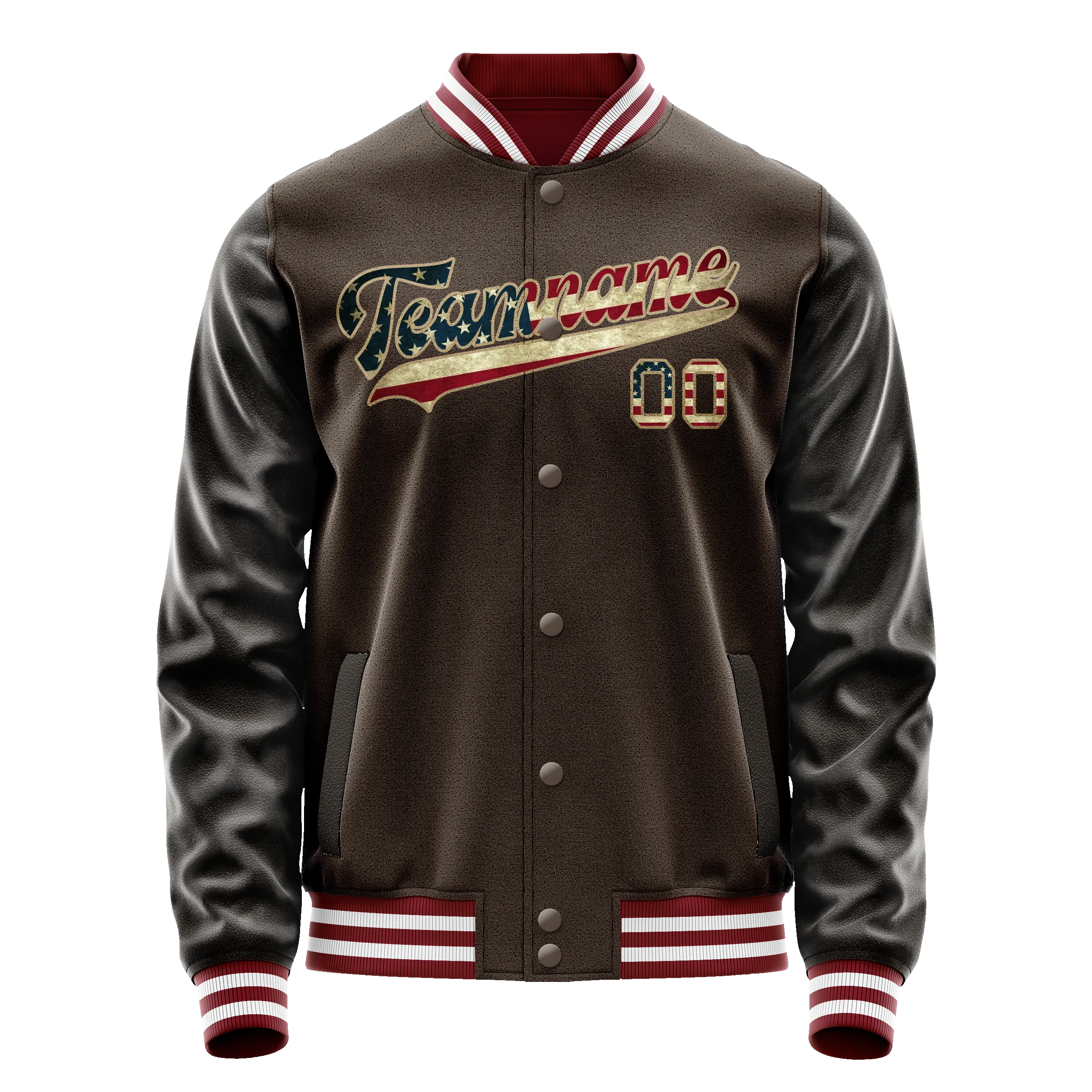 Custom Brown Cream Vintage Usa Flag Varsity Letterman Jacket sold by Tailorly product image thumbnail 2