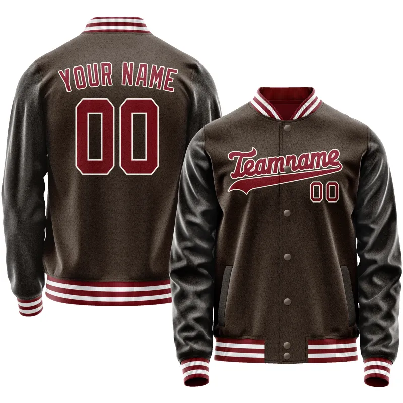 Custom Brown Red Solid Color Varsity Letterman Jacket sold by Tailorly
