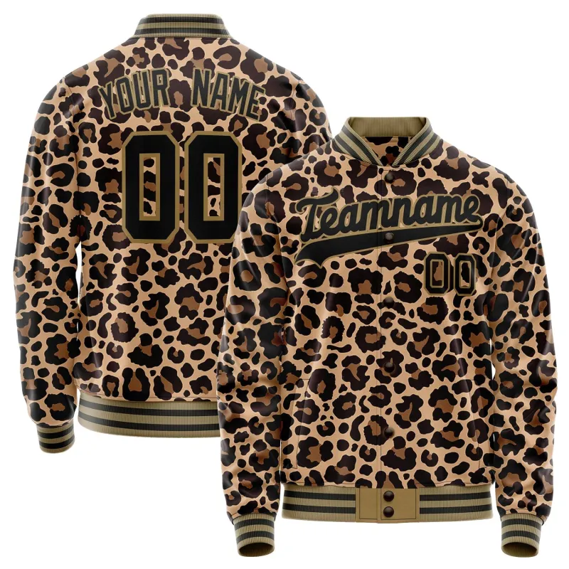 Custom Brown Black Leopard 3D Varsity Letterman Jacket sold by Tailorly
