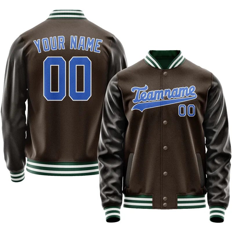 Custom Brown Teal Solid Color Varsity Letterman Jacket sold by Tailorly
