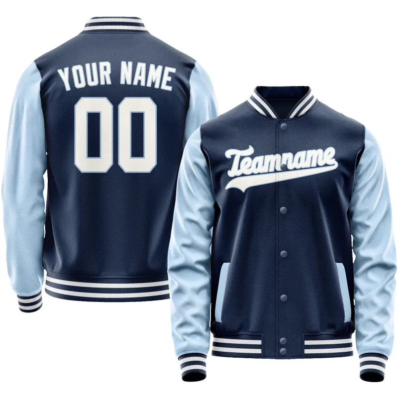 Custom Royal Light-Blue Solid Color Varsity Letterman Jacket sold by Tailorly