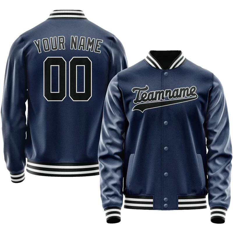 Custom Royal Black Solid Color Varsity Letterman Jacket sold by Tailorly
