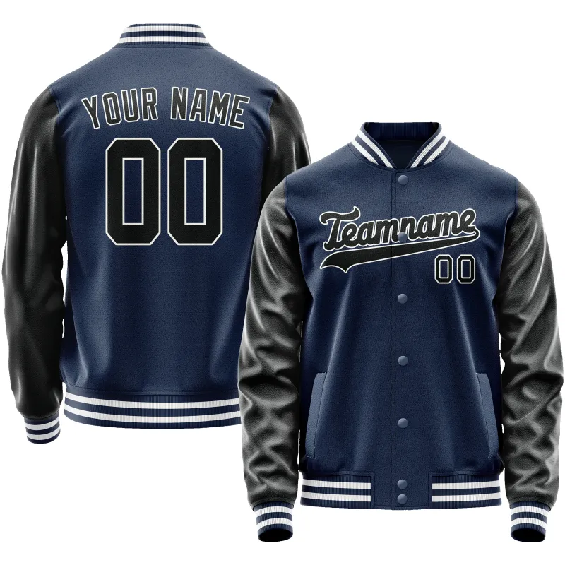 Custom Royal Black Solid Color Varsity Letterman Jacket sold by Tailorly