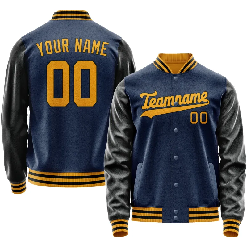 Custom Royal Black Solid Color Varsity Letterman Jacket sold by Tailorly
