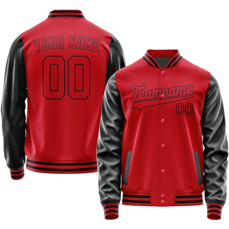 Custom Red Black Solid Color Varsity Letterman Jacket sold by Tailorly