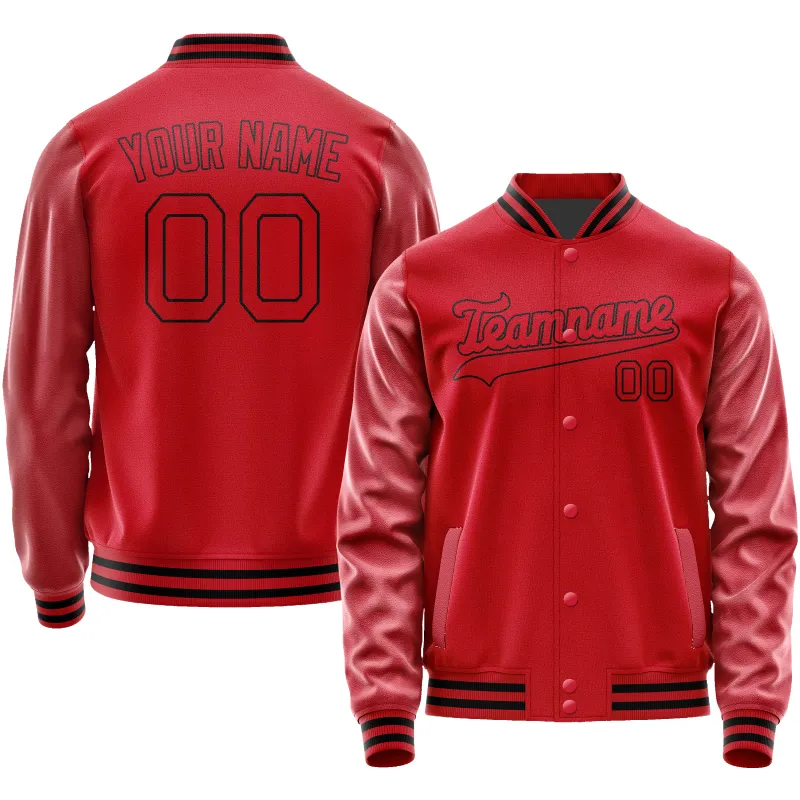 Custom Red Black Solid Color Varsity Letterman Jacket made by Tailorly