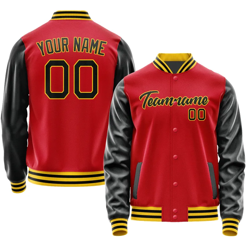 Custom Red Black Solid Color Varsity Letterman Jacket made by Tailorly