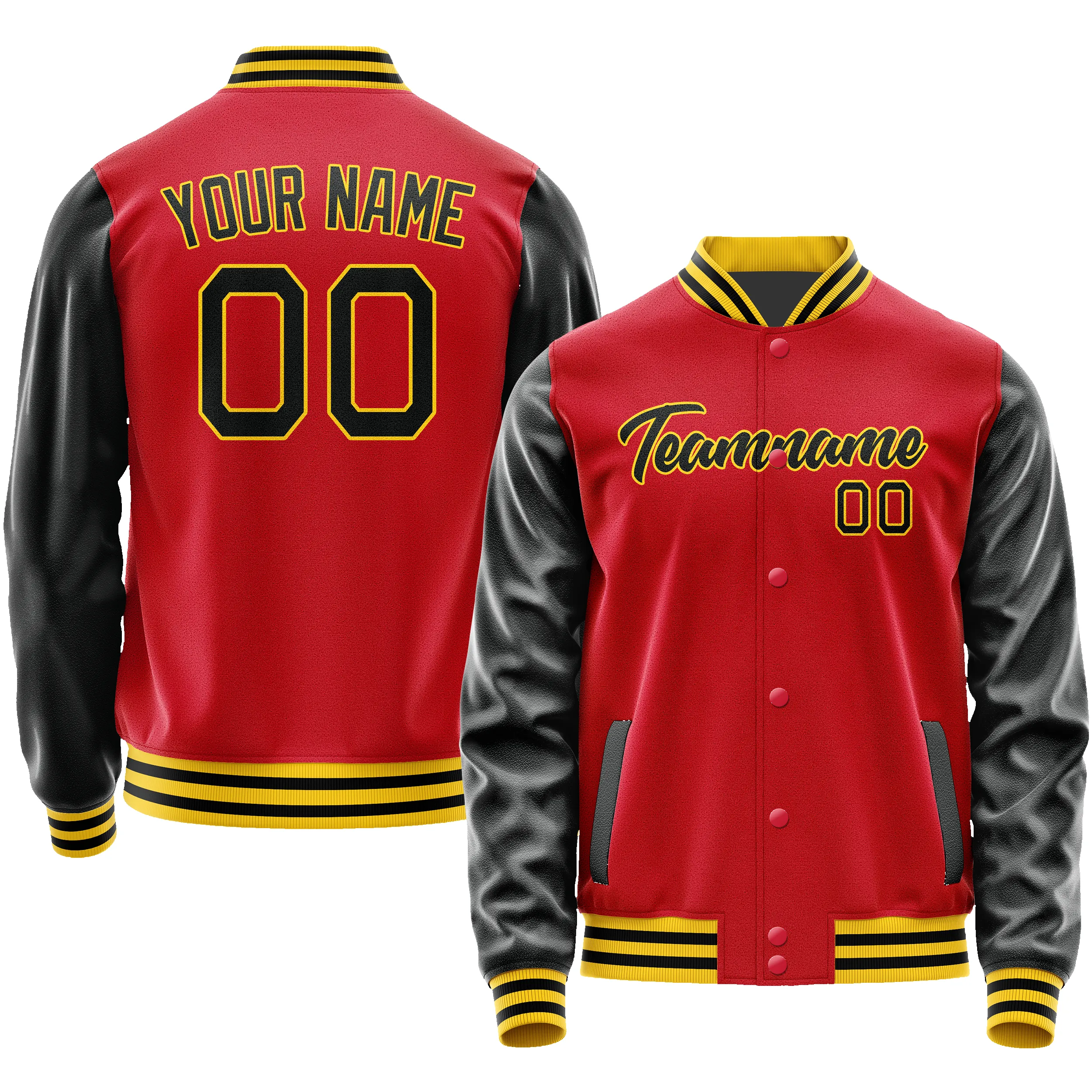 Custom Red Black Solid Color Varsity Letterman Jacket sold by Tailorly