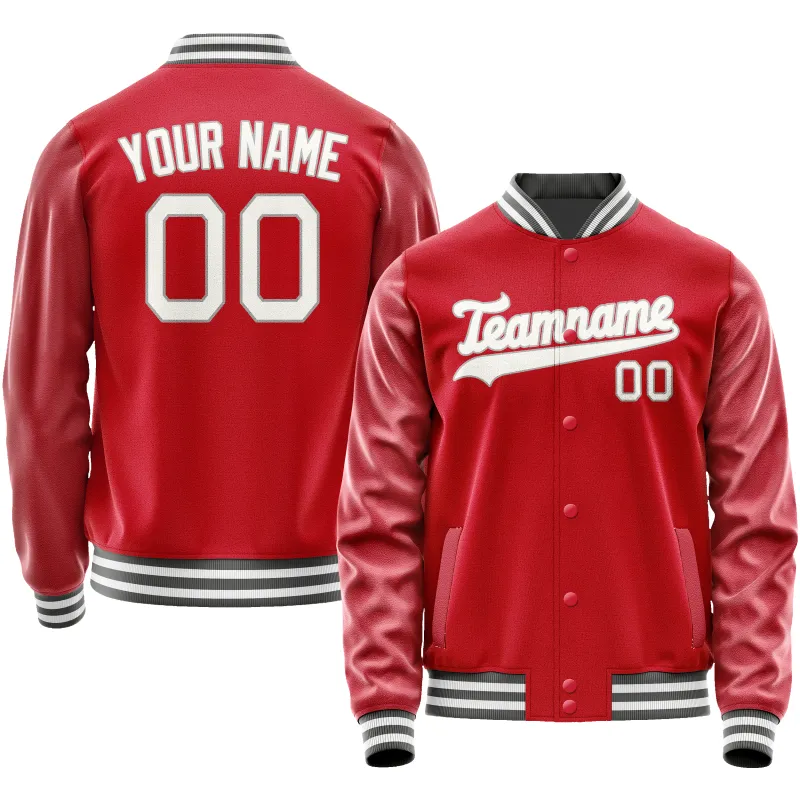 Custom Red Gray Solid Color Varsity Letterman Jacket sold by Tailorly