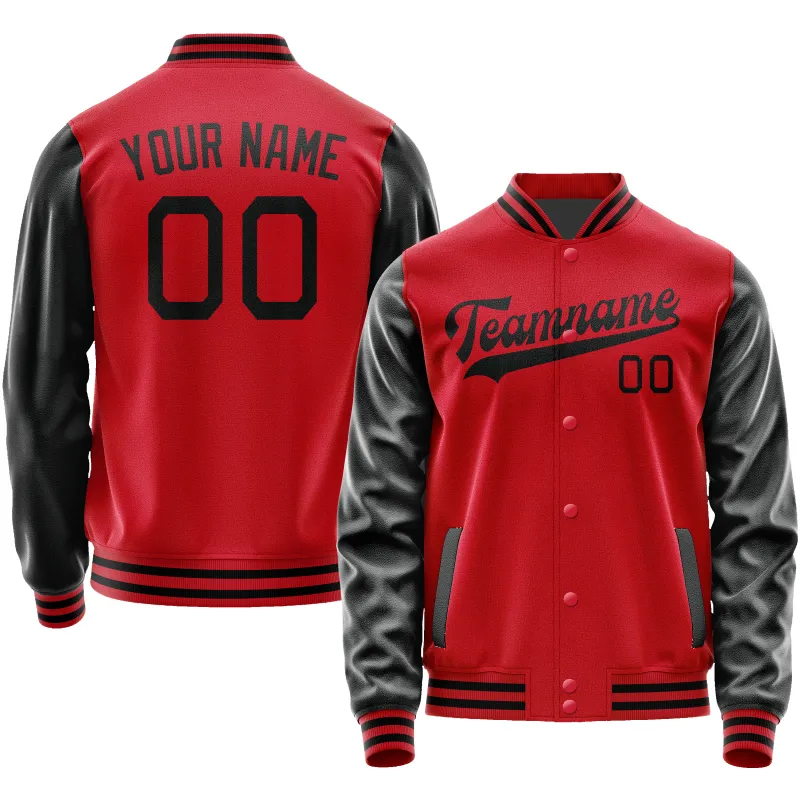 Custom Red Black Solid Color Varsity Letterman Jacket sold by Tailorly