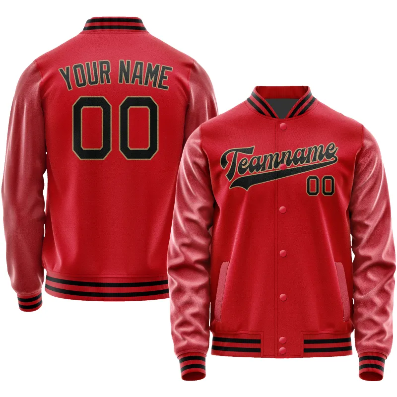 Custom Red Black Solid Color Varsity Letterman Jacket sold by Tailorly