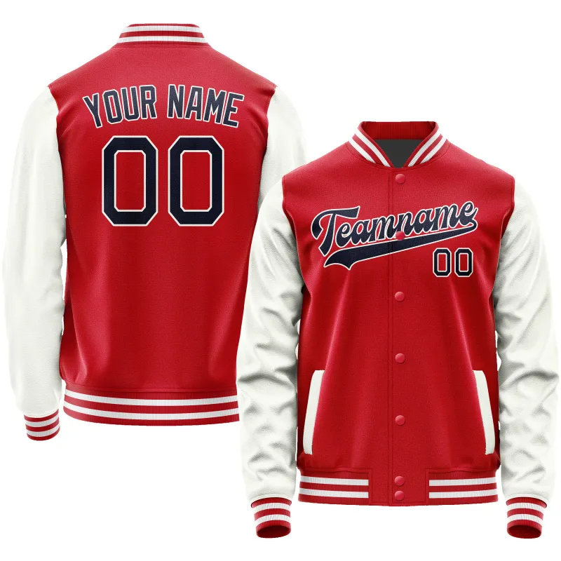 Custom Red White Solid Color Varsity Letterman Jacket made by Tailorly