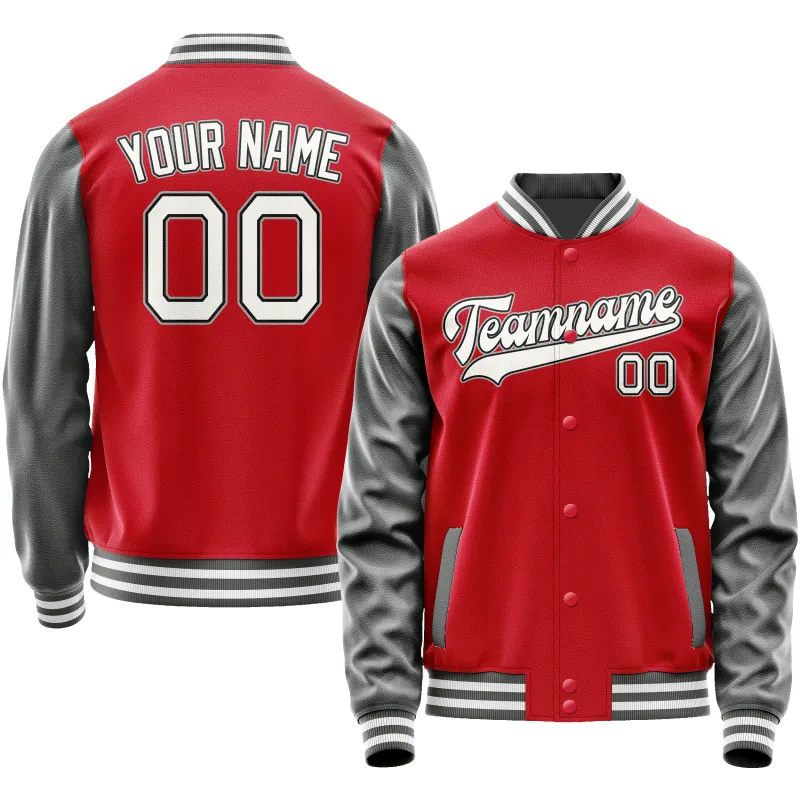 Custom Red Gray Solid Color Varsity Letterman Jacket sold by Tailorly