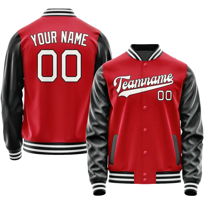 Custom Red Black Solid Color Varsity Letterman Jacket sold by Tailorly