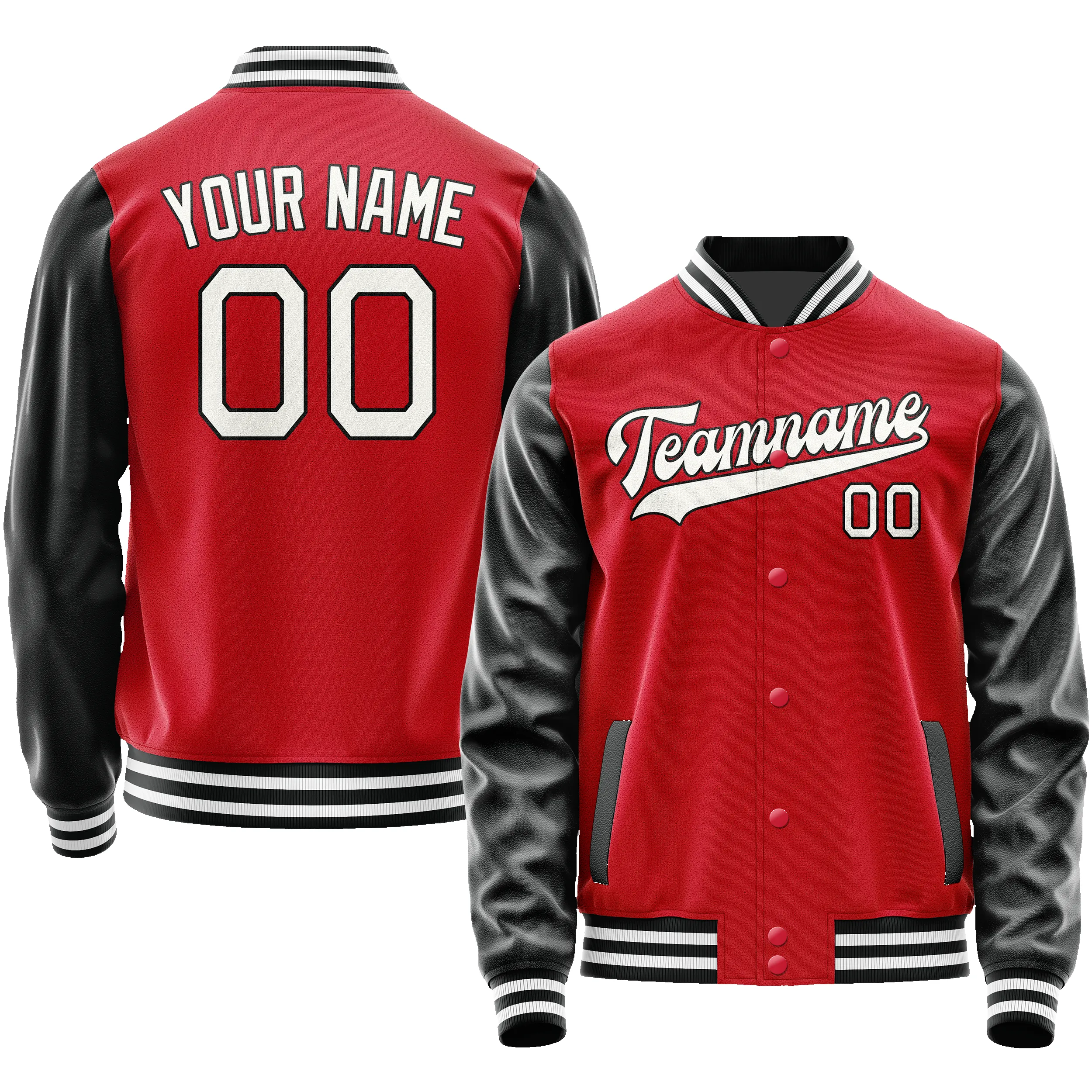 Custom Red Black Solid Color Varsity Letterman Jacket sold by Tailorly