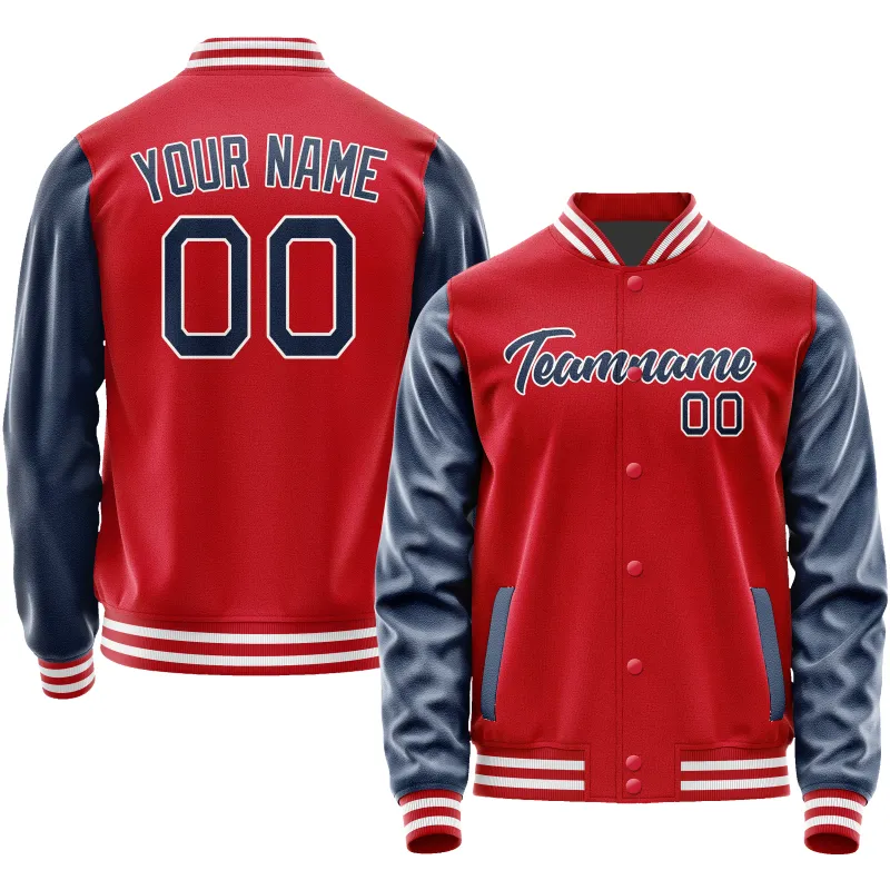 Custom Red Royal Solid Color Varsity Letterman Jacket sold by Tailorly