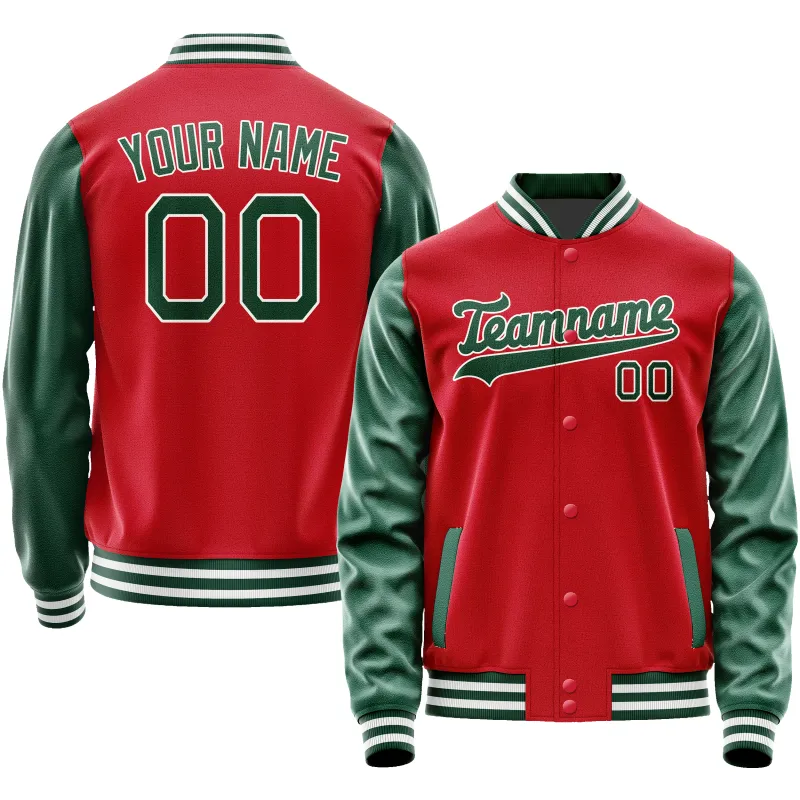 Custom Red Kelly-Green Solid Color Varsity Letterman Jacket sold by Tailorly