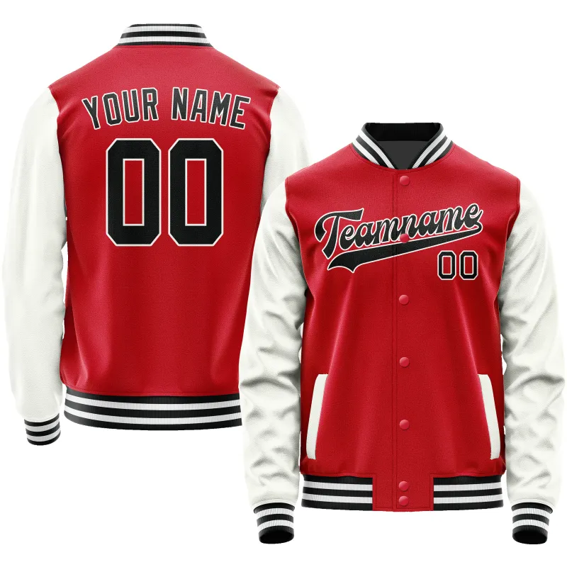 Custom Red White Solid Color Varsity Letterman Jacket sold by Tailorly