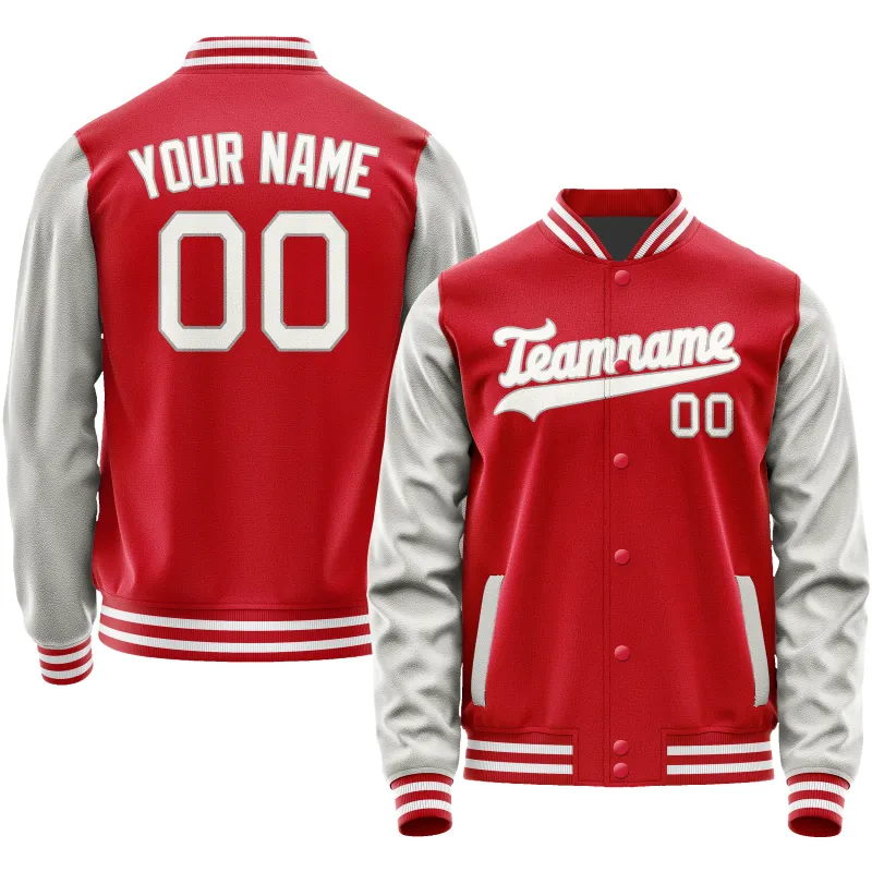 Custom Red Gray Solid Color Varsity Letterman Jacket sold by Tailorly