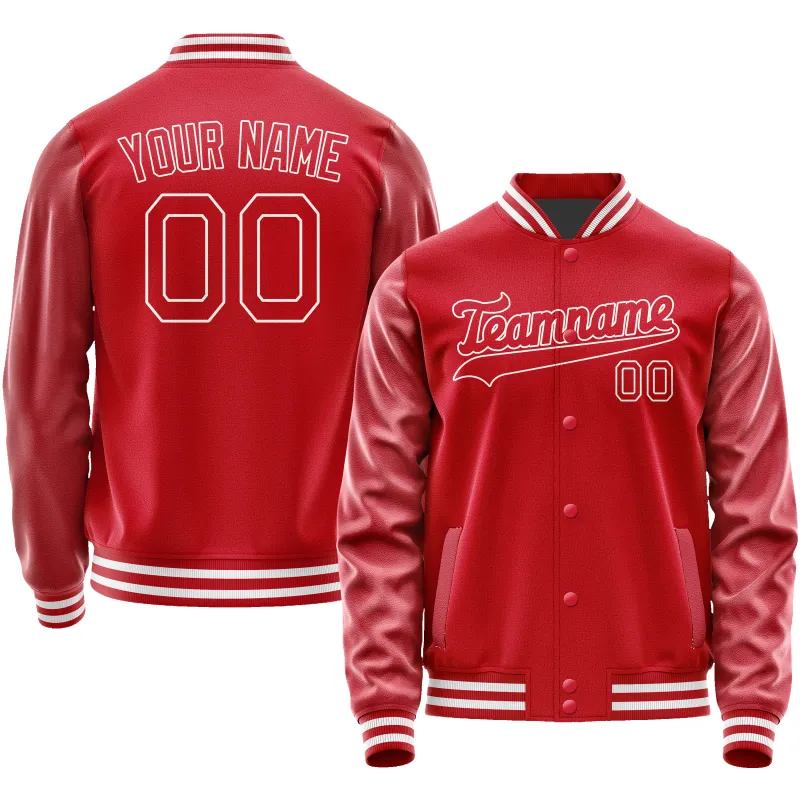Custom Red White Solid Color Varsity Letterman Jacket sold by Tailorly