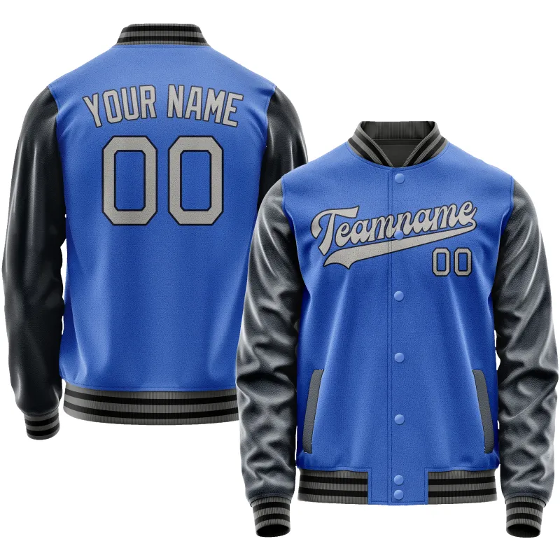 Custom Electric-Blue Navy Solid Color Varsity Letterman Jacket sold by Tailorly
