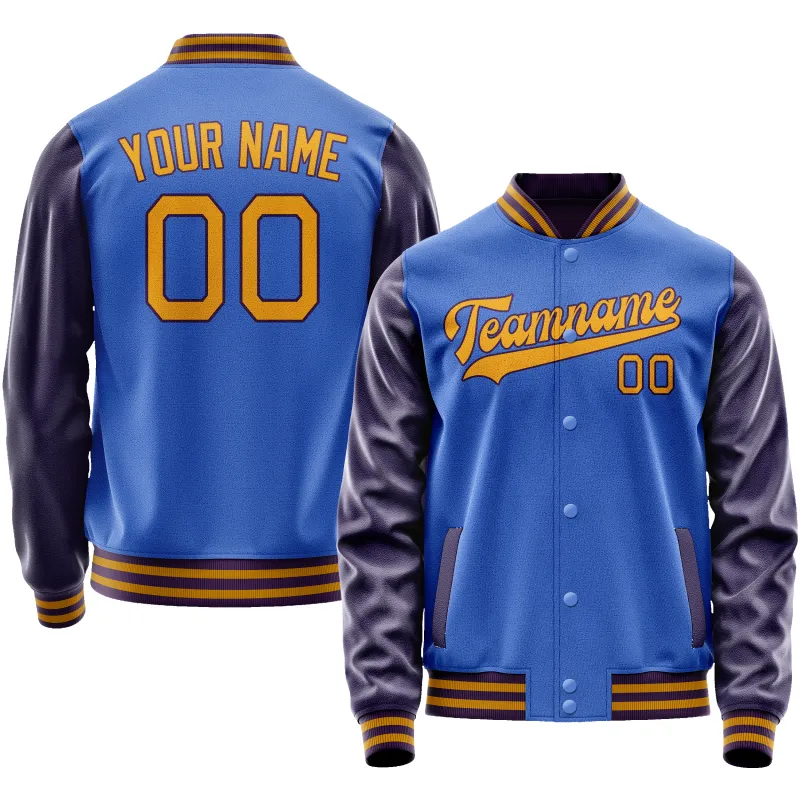 Custom Electric-Blue Purple Solid Color Varsity Letterman Jacket sold by Tailorly