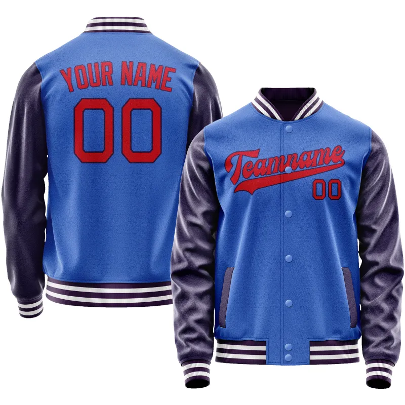 Custom Electric-Blue Purple Solid Color Varsity Letterman Jacket made by Tailorly