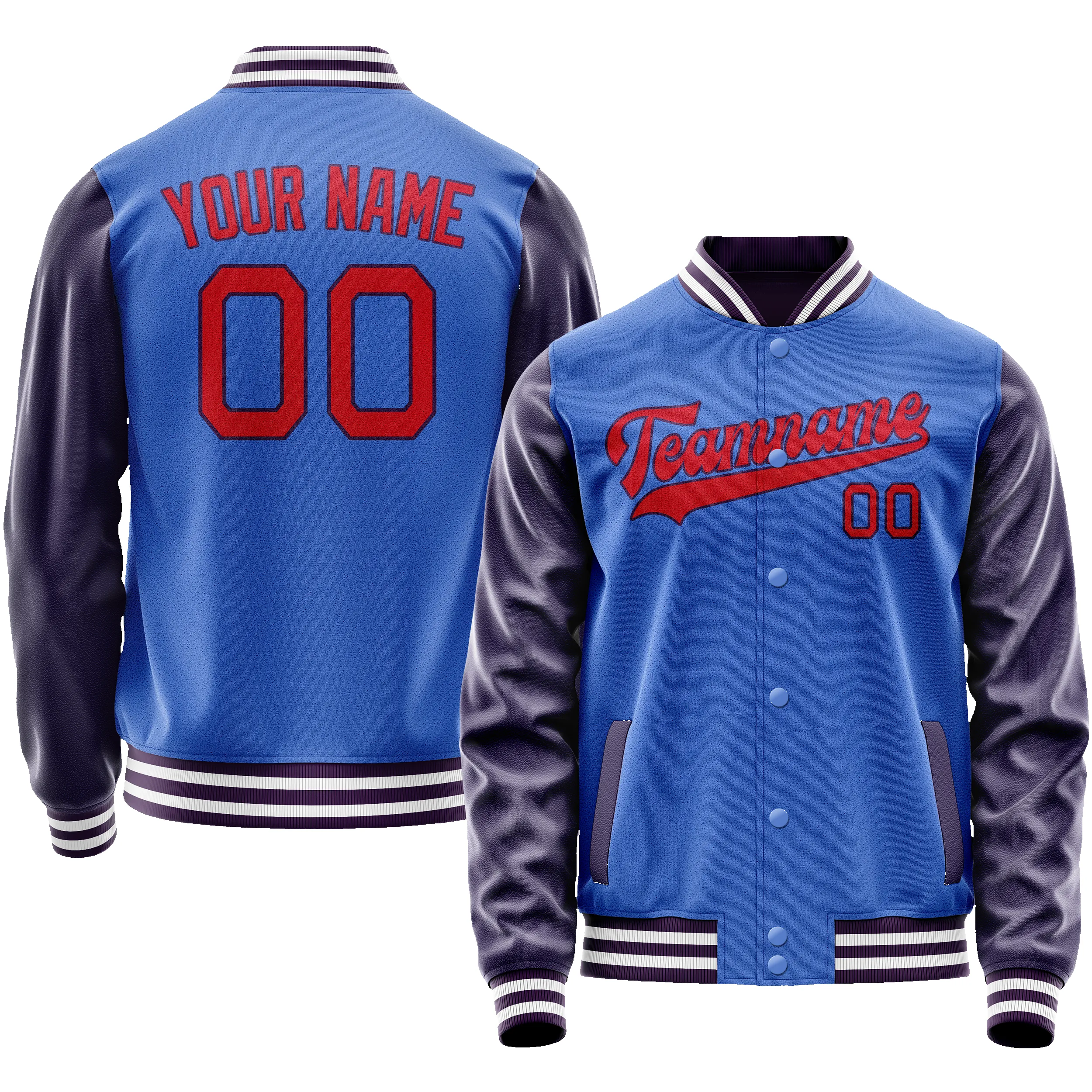 Custom Electric-Blue Purple Solid Color Varsity Letterman Jacket sold by Tailorly