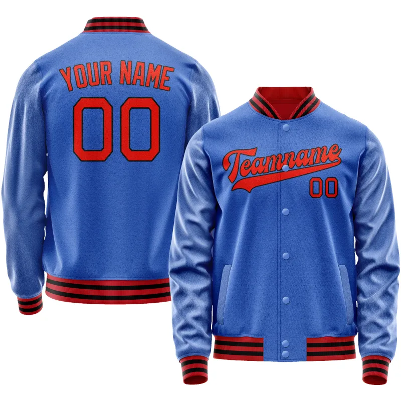 Custom Electric-Blue Orange Solid Color Varsity Letterman Jacket sold by Tailorly
