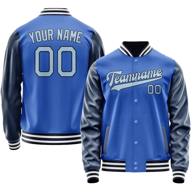 Custom Electric-Blue Navy Solid Color Varsity Letterman Jacket sold by Tailorly
