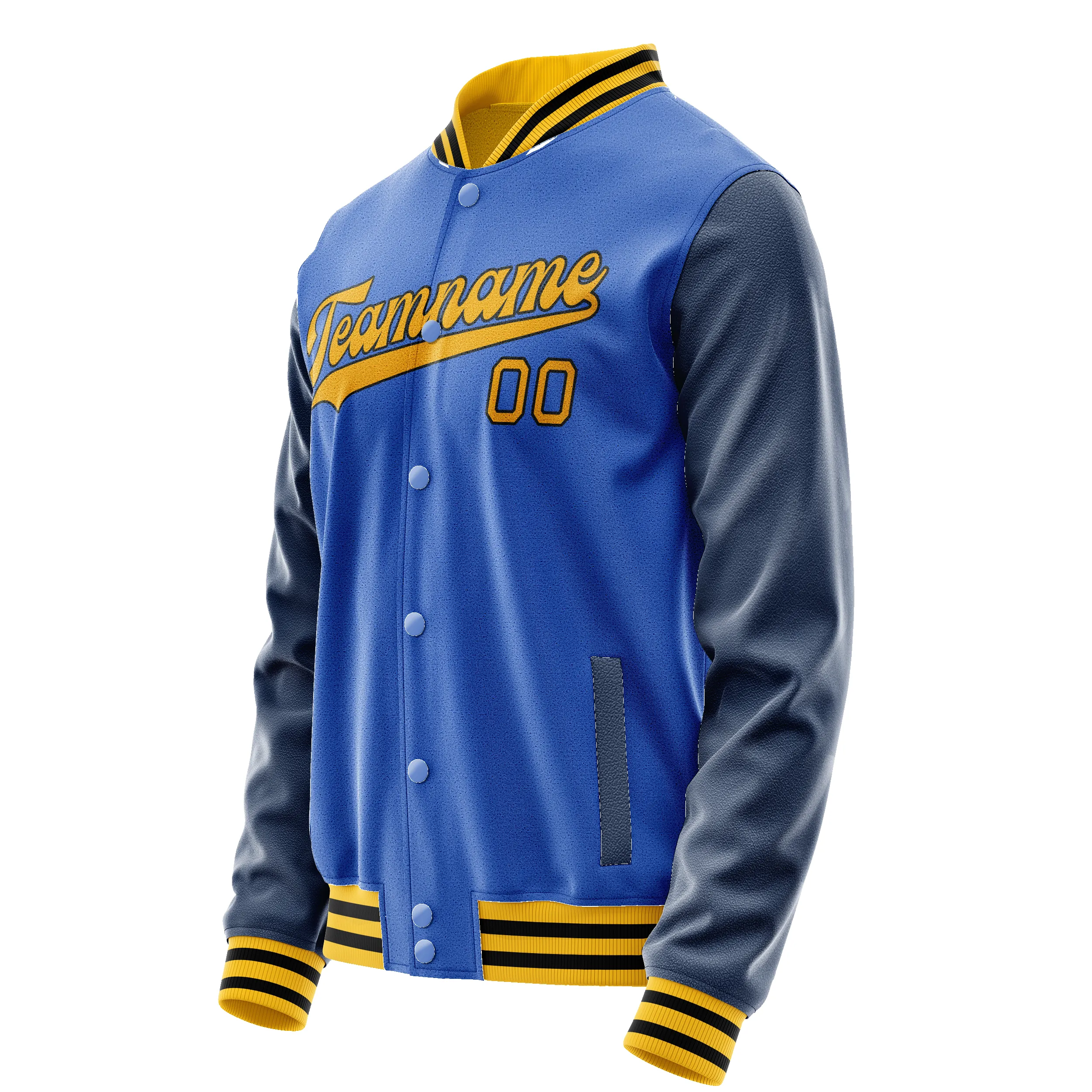 Custom Electric-Blue Navy Solid Color Varsity Letterman Jacket sold by Tailorly product image thumbnail 4