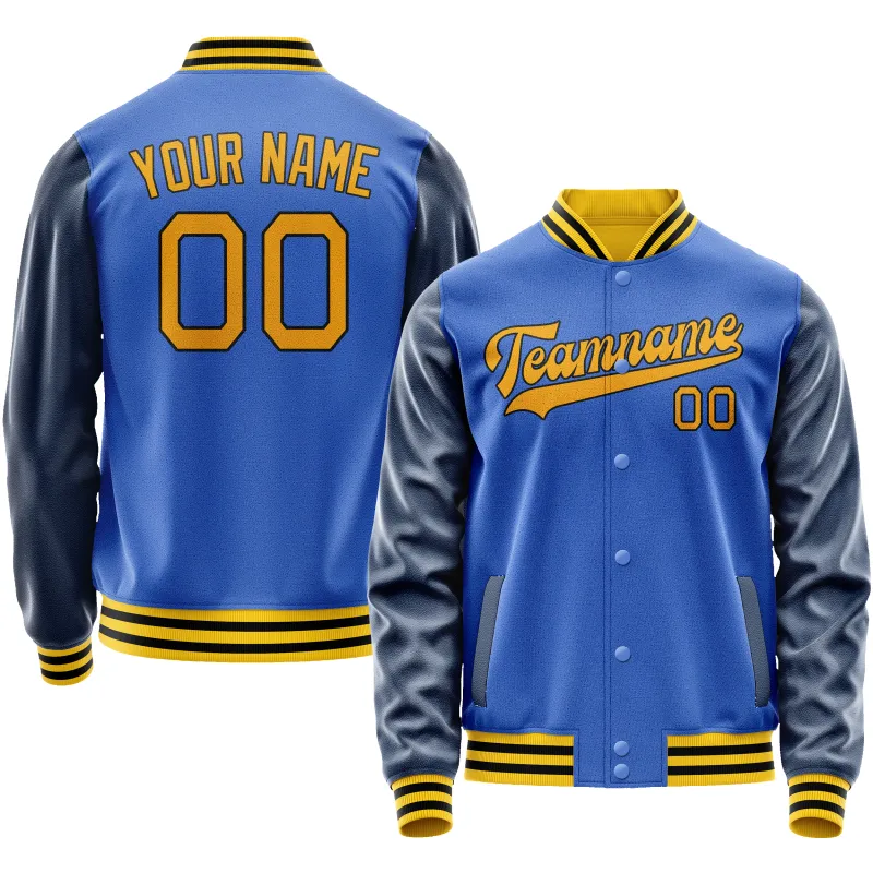 Custom Electric-Blue Navy Solid Color Varsity Letterman Jacket sold by Tailorly