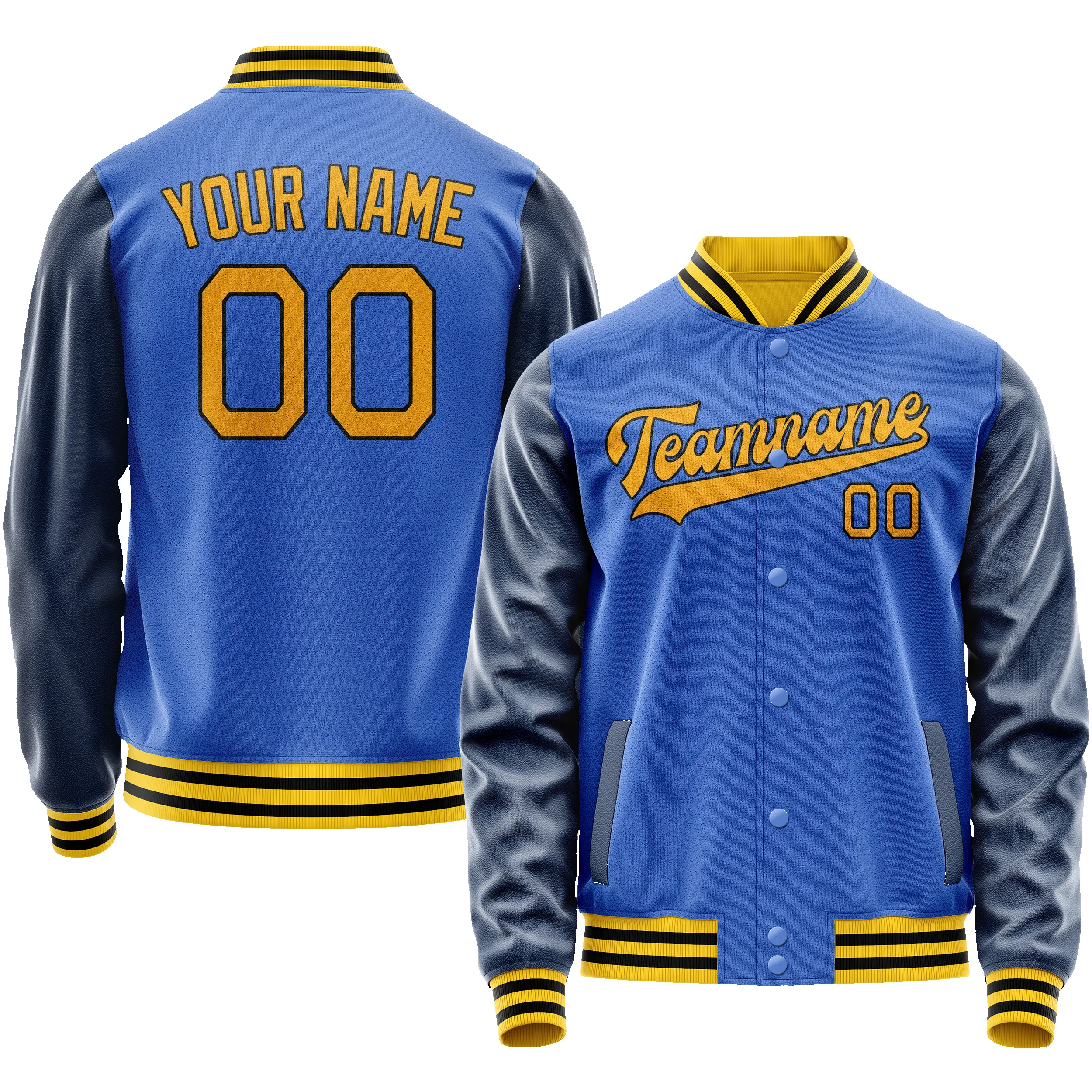Custom Electric-Blue Navy Solid Color Varsity Letterman Jacket sold by Tailorly