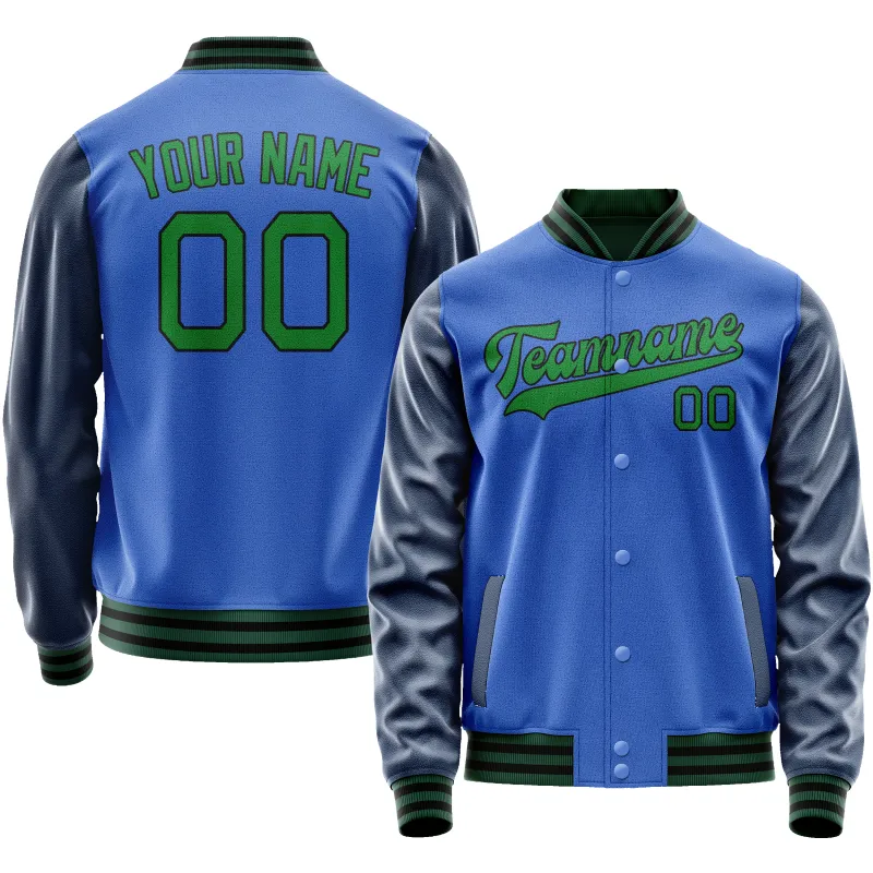 Custom Electric-Blue Neon-Green Solid Color Varsity Letterman Jacket sold by Tailorly