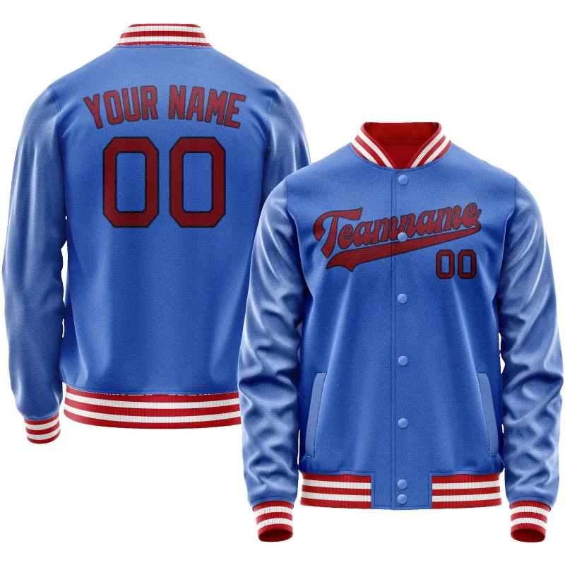 Custom Electric-Blue Crimson Solid Color Varsity Letterman Jacket sold by Tailorly