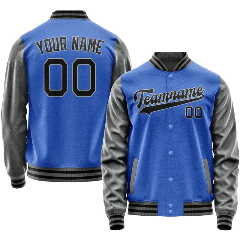 Custom Electric-Blue Gray Solid Color Varsity Letterman Jacket sold by Tailorly