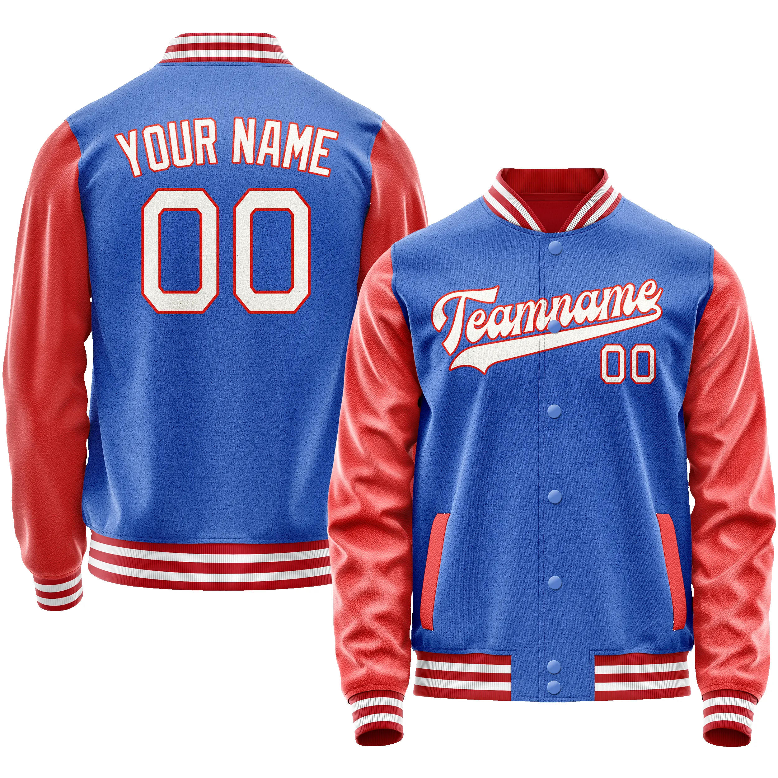 Custom Electric-Blue Orange Solid Color Varsity Letterman Jacket sold by Tailorly