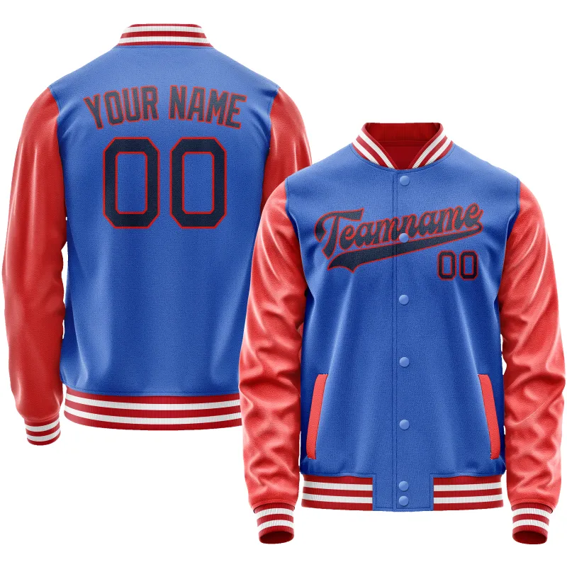 Custom Electric-Blue Orange Solid Color Varsity Letterman Jacket sold by Tailorly