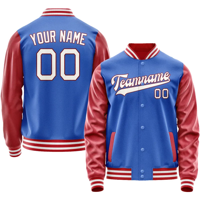 Custom Electric-Blue Crimson Solid Color Varsity Letterman Jacket sold by Tailorly