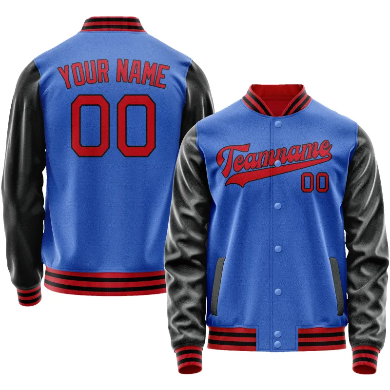 Custom Electric-Blue Black Solid Color Varsity Letterman Jacket sold by Tailorly