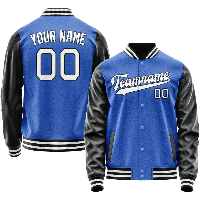 Custom Electric-Blue White Solid Color Varsity Letterman Jacket sold by Tailorly