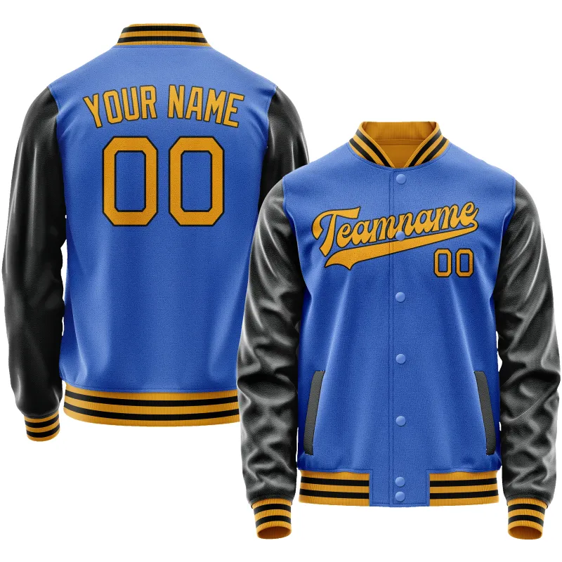 Custom Electric-Blue Old-Gold Solid Color Varsity Letterman Jacket sold by Tailorly