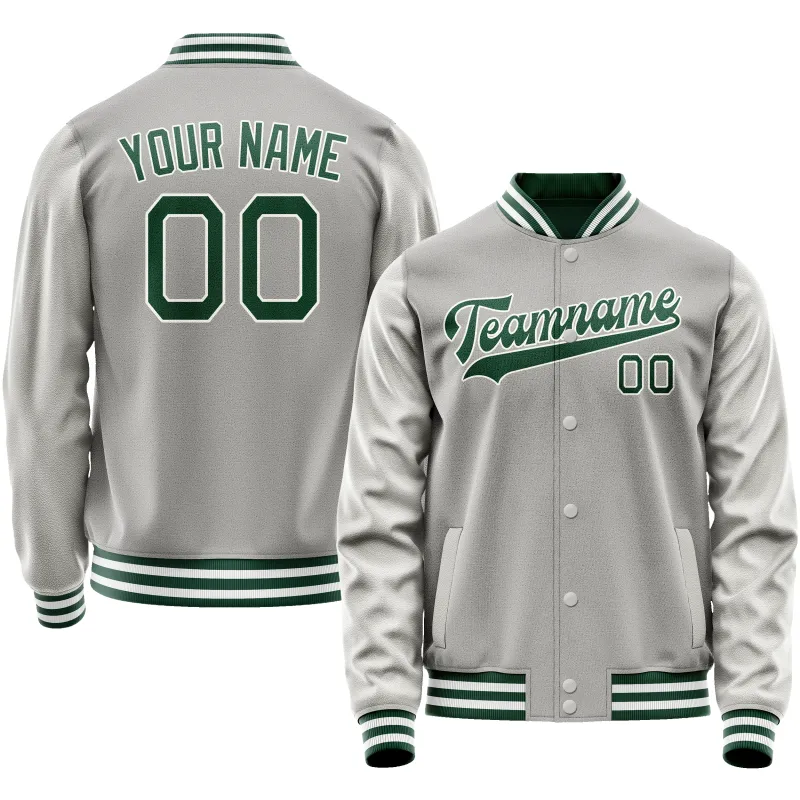 Custom Gray Kelly-Green Solid Color Varsity Letterman Jacket sold by Tailorly