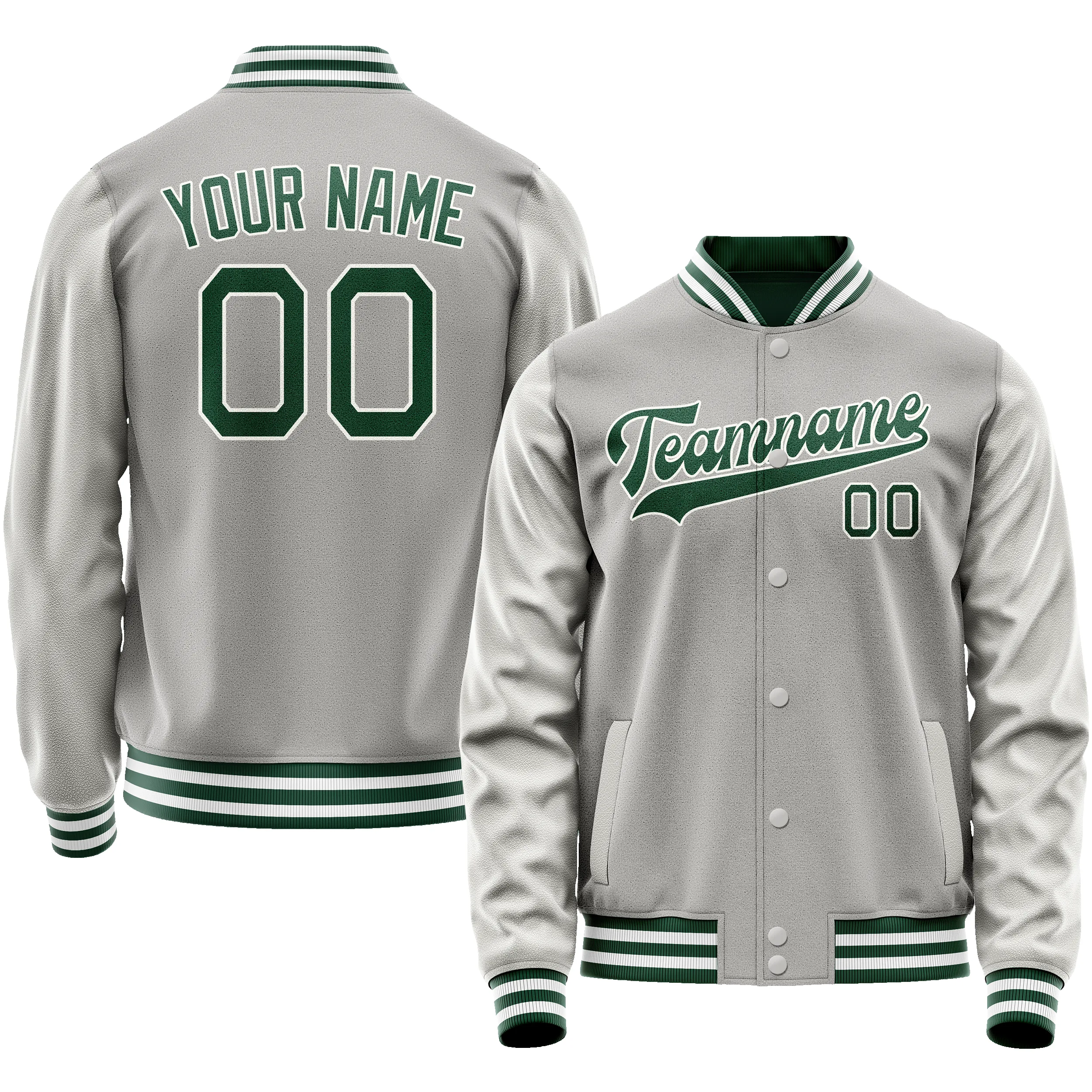Custom Gray Kelly-Green Solid Color Varsity Letterman Jacket sold by Tailorly