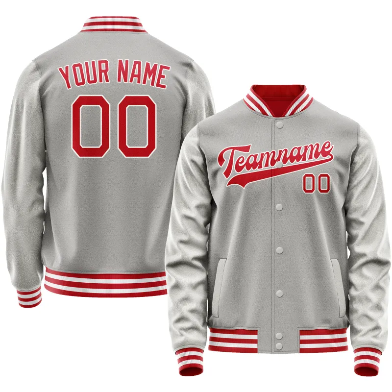 Custom Gray Red Solid Color Varsity Letterman Jacket sold by Tailorly