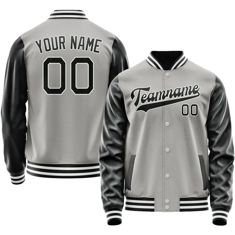 Custom Gray Black Solid Color Varsity Letterman Jacket sold by Tailorly
